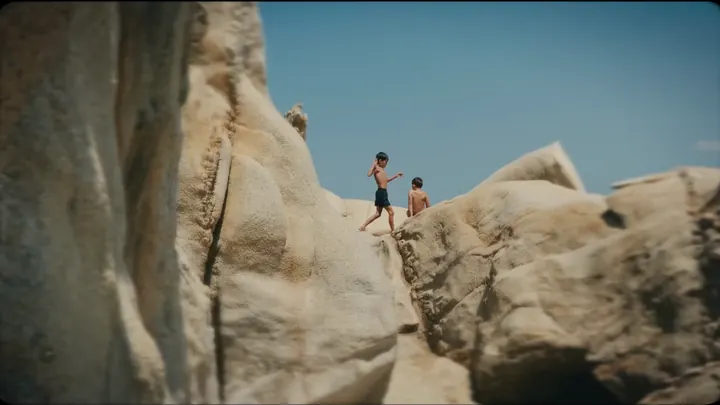 Two people on white rocks